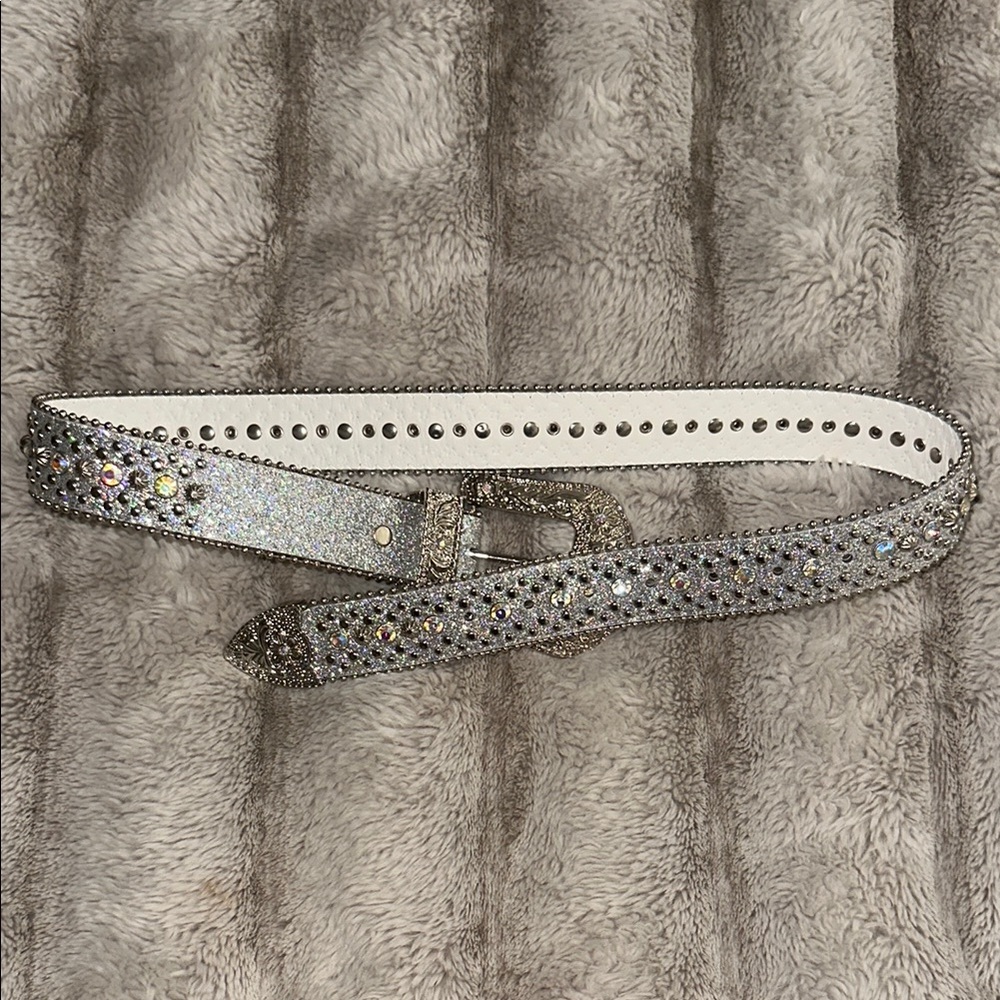 Used Sparkling Silver Rhinestone Belt fits like a M/L